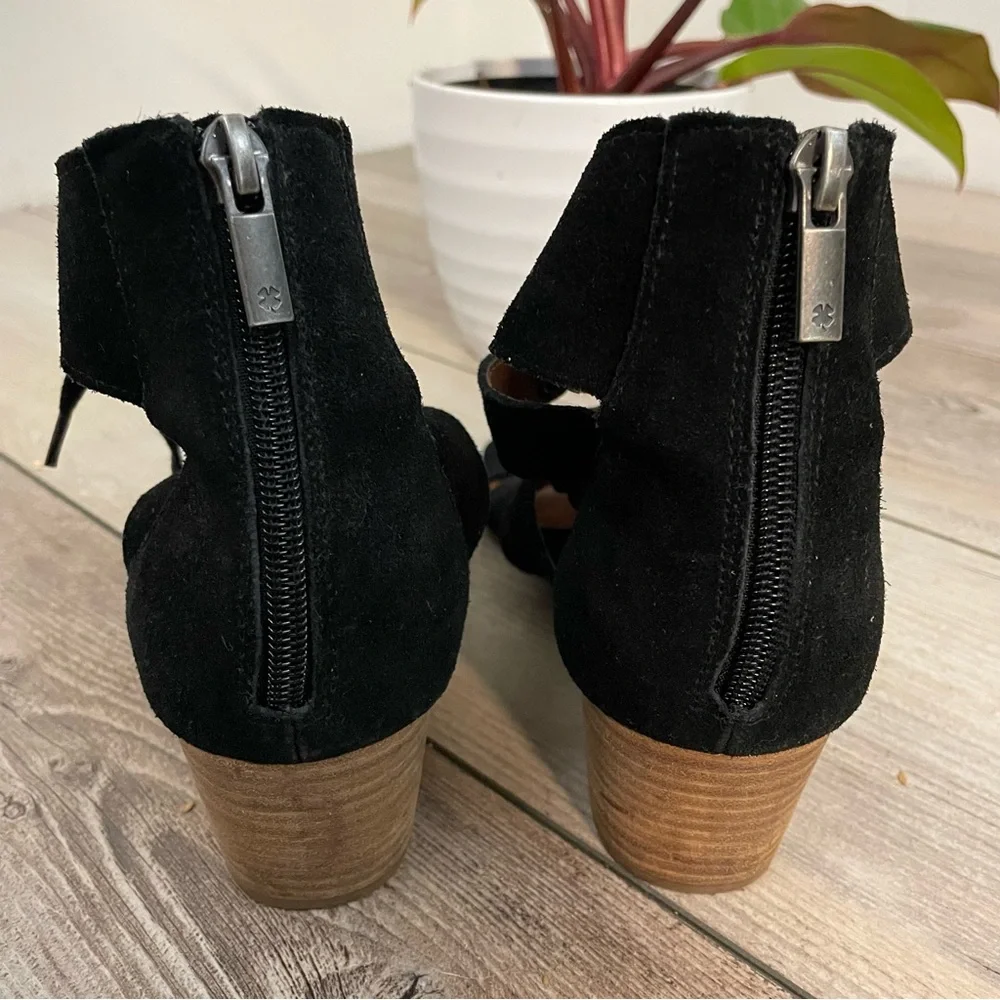 Lucky Brand Genevie Leather Lace Up Open Toe Block Heel Sandals‎